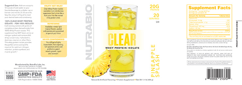 NutraBio - Clear Whey Protein Isolate 20 Servings