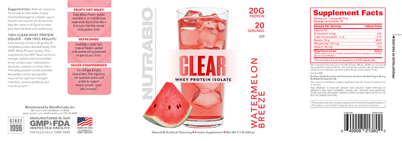 NutraBio - Clear Whey Protein Isolate 20 Servings