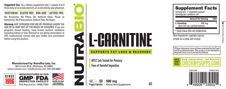 NutraBio - L-Carnitine 90 veggie capsules