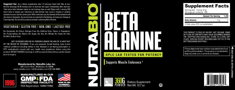 NutraBio - Beta-Alanine 360g